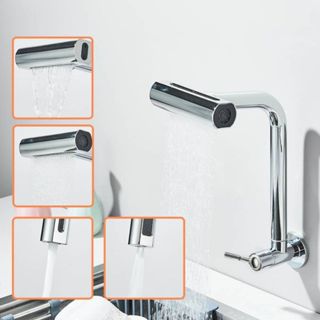 Torneira De Cozinha Cascata 360 Rotação 4 Funções Bocal De Alta Pressão Misturadora De Pia...