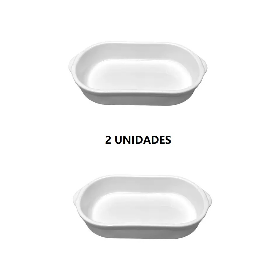 KIT 2 TRAVESSA BRANCA 750 ML PLASTICA ALACARTE CERAMICA PORCELANA, GROSSA, RESISTENTE ASSADEIRA OVAL COR BARRO, PORÇÕES