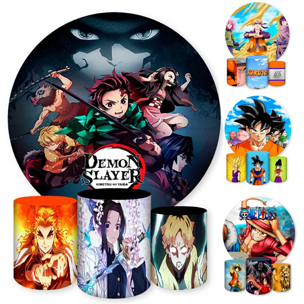 Capa Painel Redondo + Capas de Cilindro Sublimados Veste Fácil Para Festas Tema Animes Diversos em Oferta na Shopee