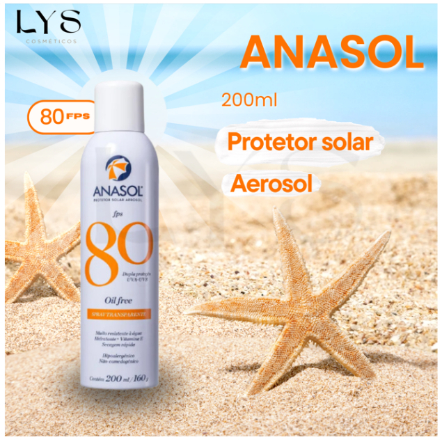Protetor Solar AEROSOL FPS 80 Anasol (Spray Transparente) Hipoalergênico 200ml