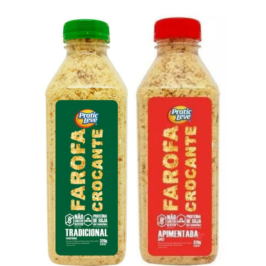 Kit com 4 Farofa Crocante Pratic Leve Proteína De Soja 320g - Tradicional/Apimentada em Oferta na Shopee