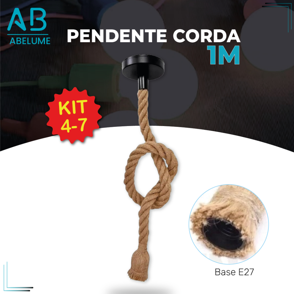 Kit 7 Pendente Corda 1M Retro Vintage Rústico Sisal E27 Para Decoração Com Detalhes Pérola Preta em Oferta na Shopee