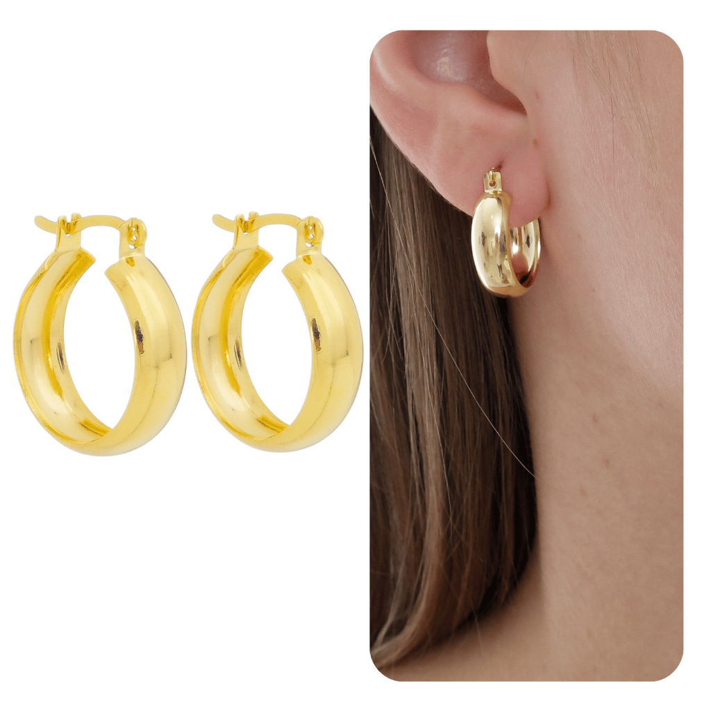 Brinco Argola Pequena De Gancho Folheada Ouro 18K Antialérgico SEMI JOIA Feminino Moda