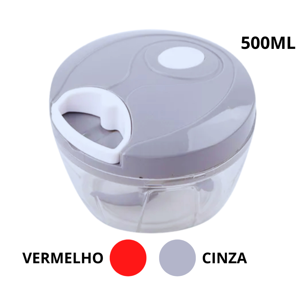 Processador Manual Alimentos Triturador Picador Cortador 3 Lâminas 500ml Alho Cebola Tempero Moedor