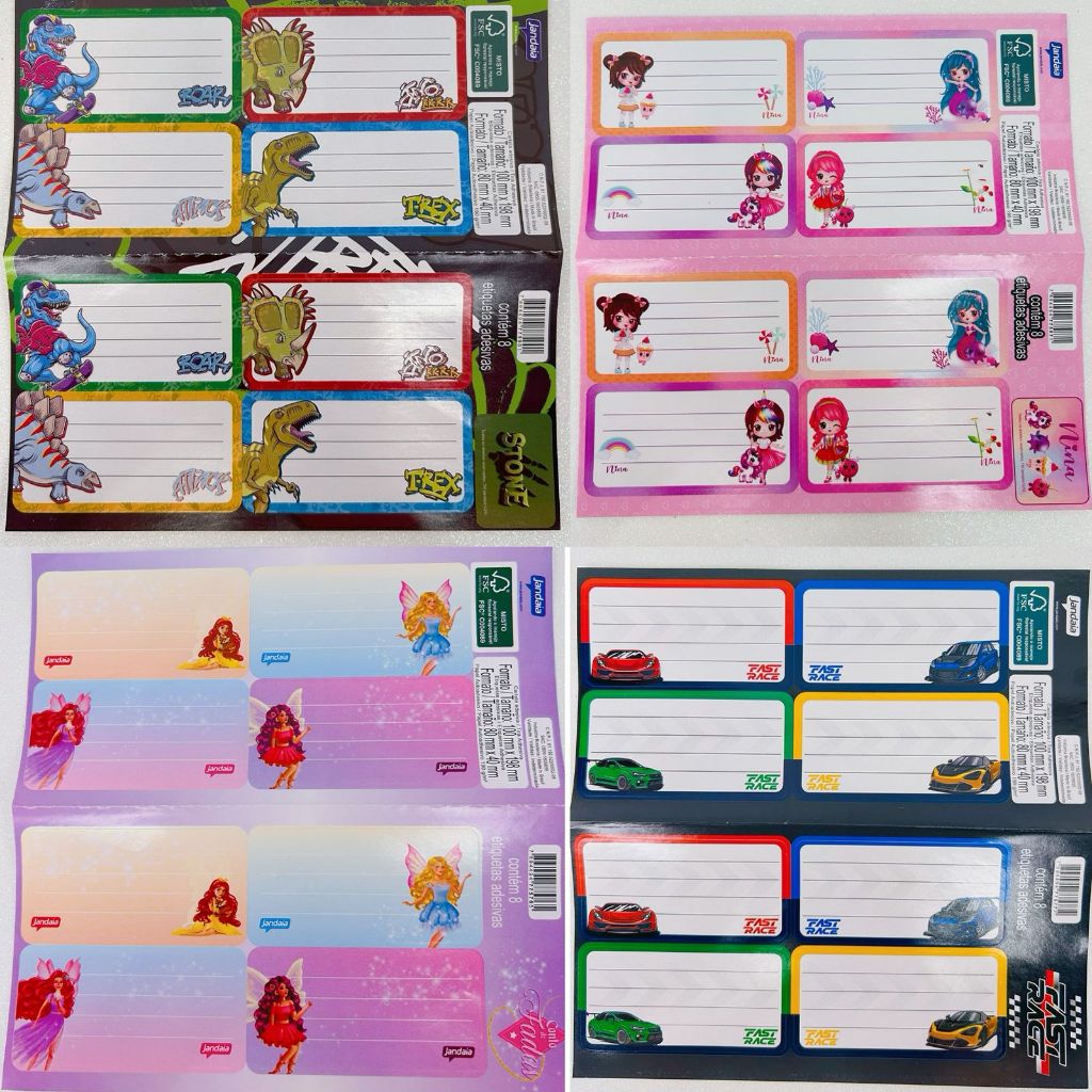 Cartela Etiqueta Escolar Infantil Menina Menino 8 Etiquetas em Oferta na Shopee
