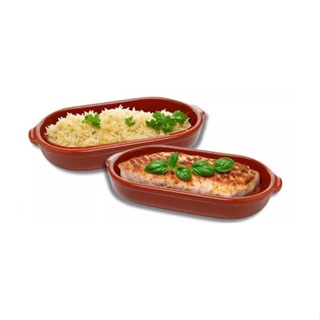 Kit 2 Travessa Plastica Alacarte Resistente Assadeira Oval Marrom Barro 750ml em Oferta na Shopee