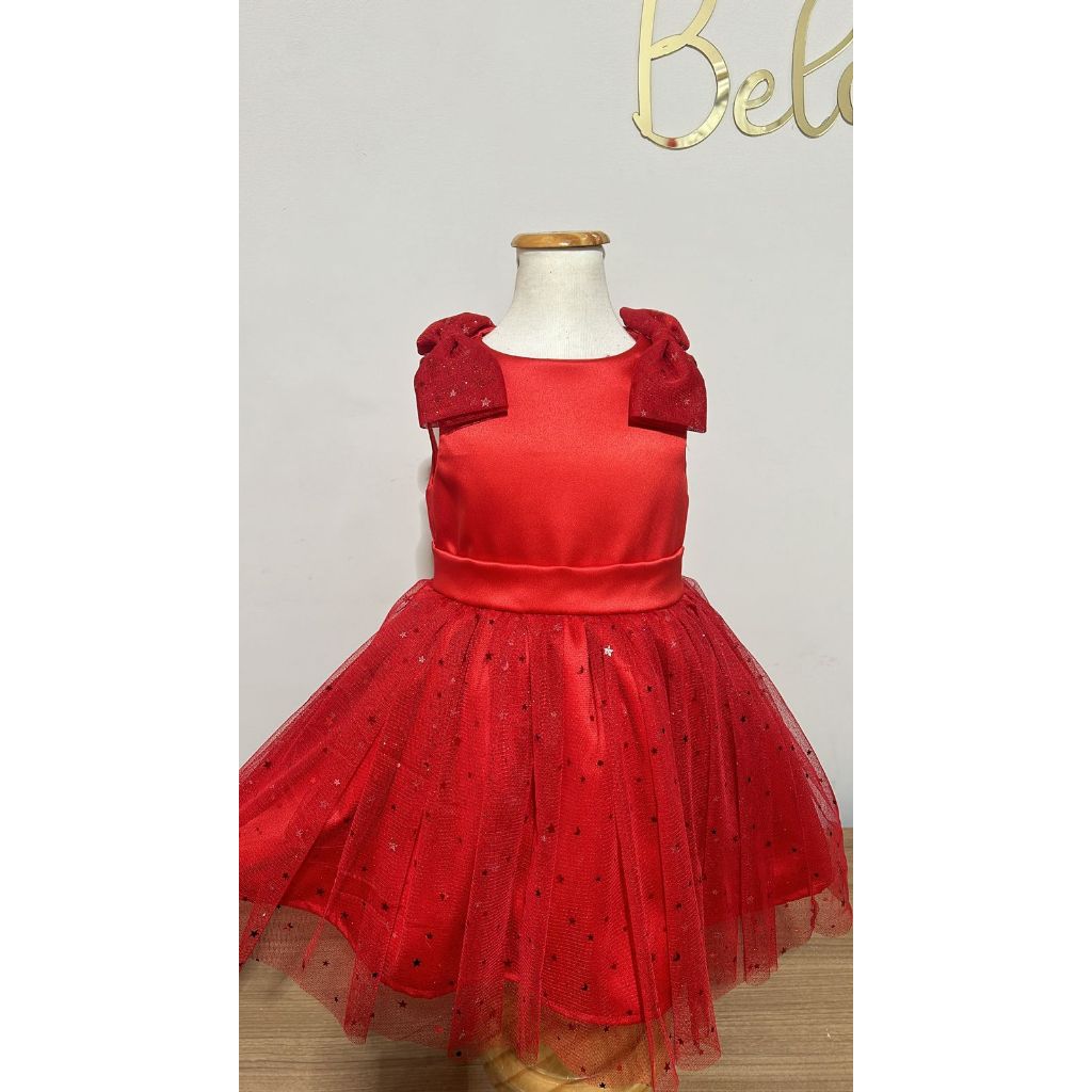 Vestido infantil menina Natal 2024 com tule de glitter; Vestido vermelho natal bebê; Vestido Natal infantil Vermelho