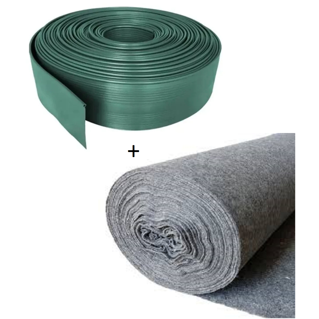 Kit Manta de Bidim 10m e Limitador de Grama 25m Separador Jardim Drenagem