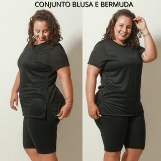 Conjunto Feminino Plus Size Blusa e Bermuda Roupas Femininas de Academia Kit com 2 peças Curve