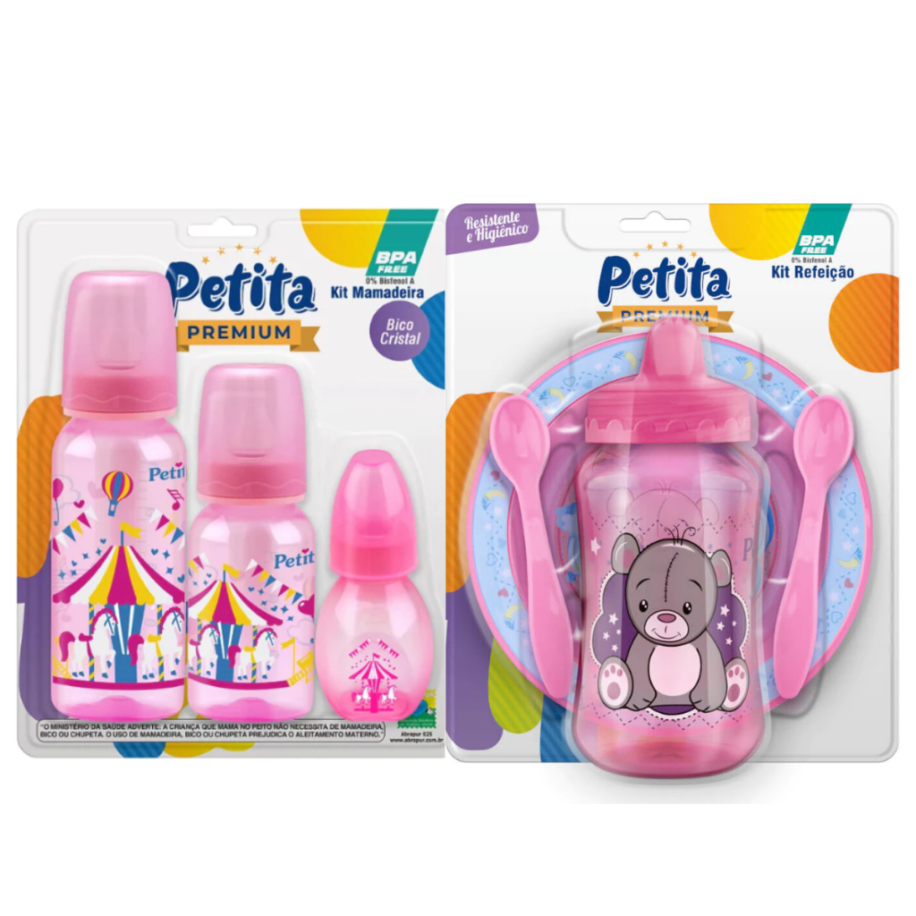 Kit Pratinho com Colher e Copo + Kit 3 Mamadeiras Rosa Petita - Estampas Variadas em Oferta na Shopee