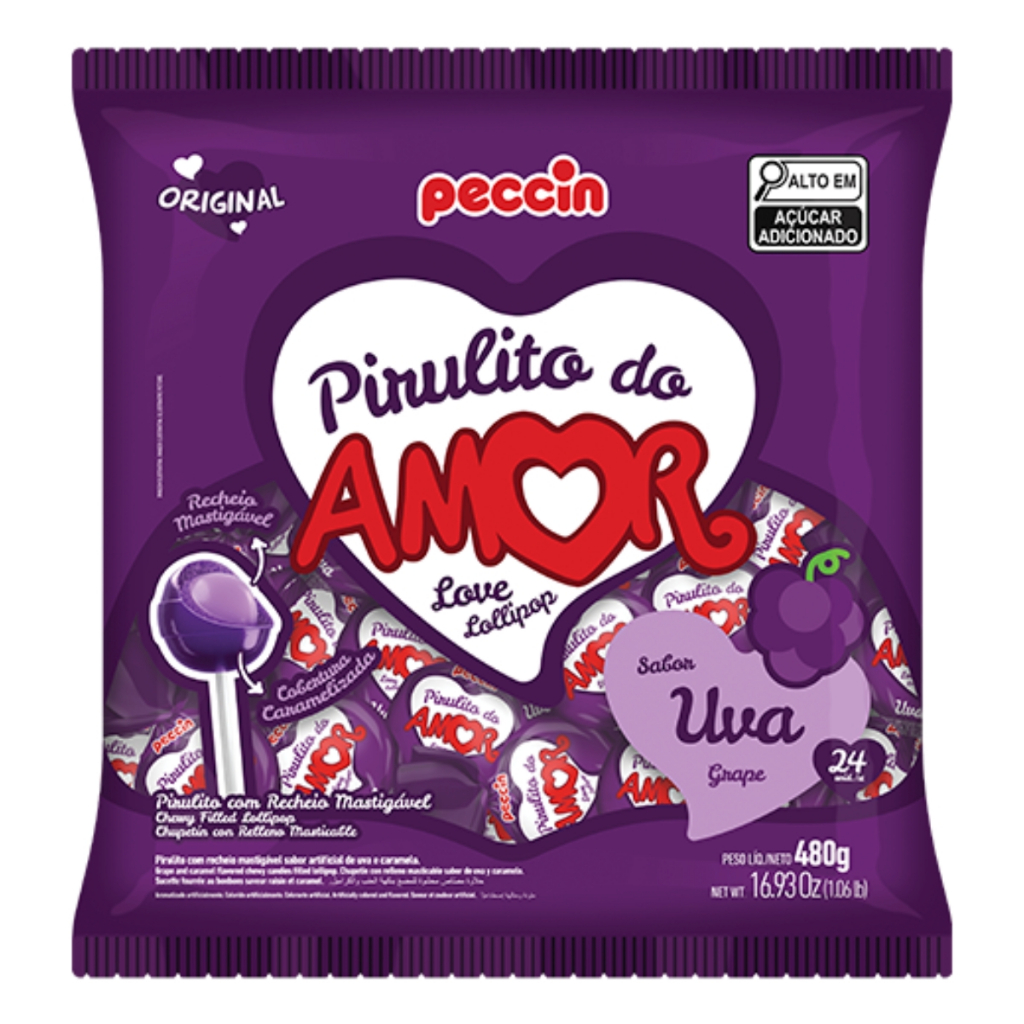 Pirulito Do Amor Uva C/24 Unidades 480g Peccin em Oferta na Shopee