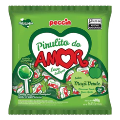 Pirulito Maçã Verde Do Amor 24 Unidades Pacote 480g Peccin