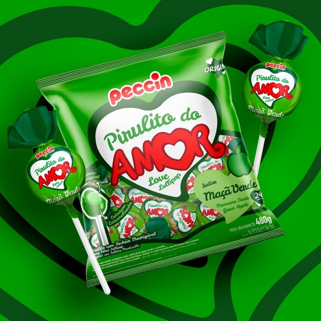 Pirulito Maçã Verde Do Amor 24 Unidades Pacote 480g Peccin · foto 2