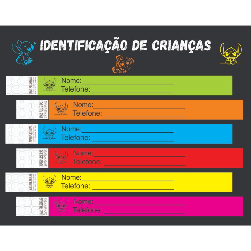 100 Pulseiras Personalizadas De Identificação Infantil Viagem Parque Praia Passeios Ecolar
