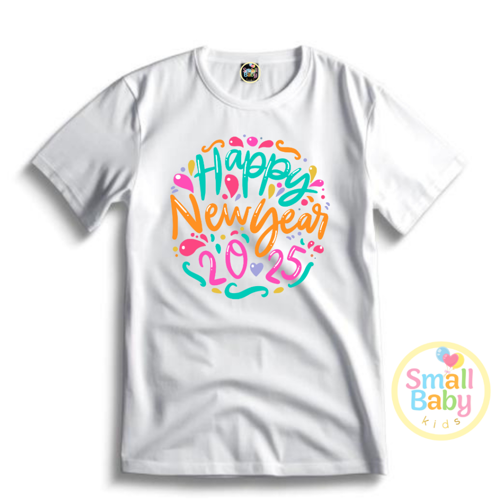 Camisa /Camiseta Infantl /Juvenil Unissex Happy New Year Colorido Ano novo 2025 Em Algodão