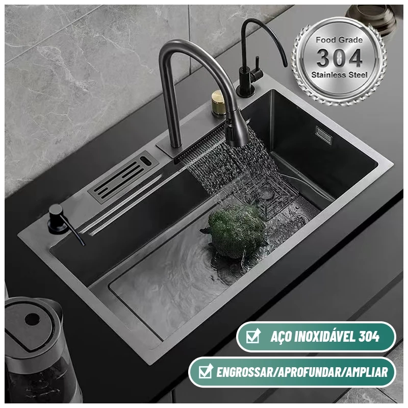 Kit Cuba Cozinha Gourmet Aço Inox C/ Torneira Flexível Preto /Com porta-faca em Oferta na Shopee