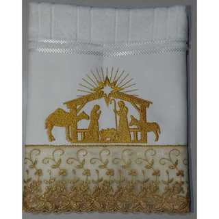 toalha de mão bordada presépio toalha lavabo .toalha lavabo natal lembrança de Natal