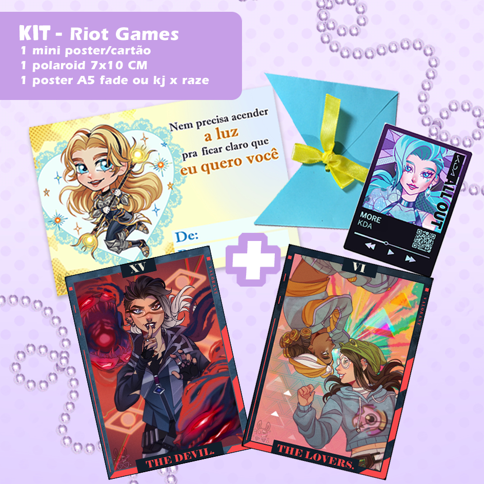 Kit Riot Games - LOL - Valorant - 1 poster + 1 mini poster/cartão + 1 polaroid