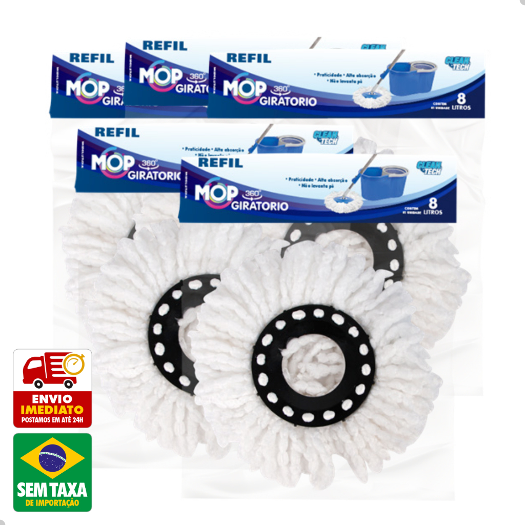 Refil Mop Giratorio 360º Balde Esfregao 8L 13L 27cm Clean Tech em Oferta na Shopee