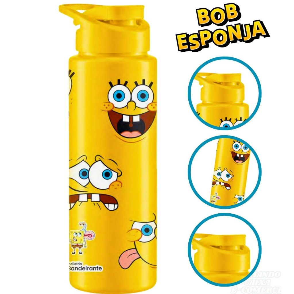 Garrafinha Agua Squeeze Novidade Bob Esponja Amarela 750 ml Bpa Free Verão Escola Academia Esportes em Oferta na Shopee