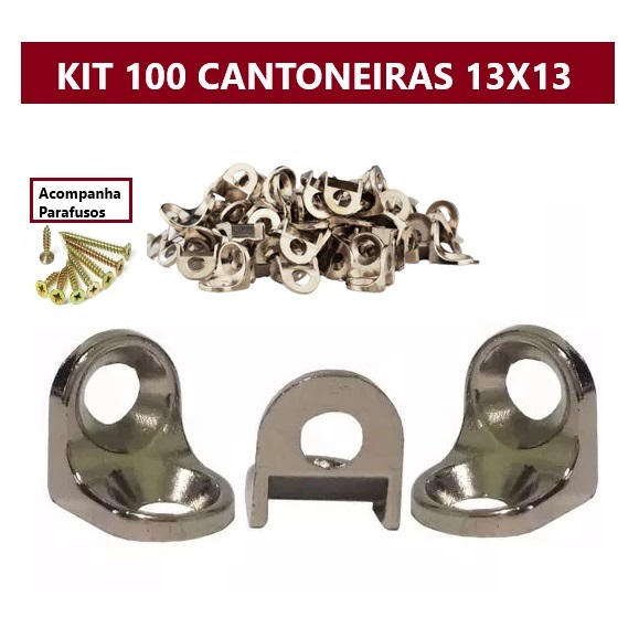 Cantoneiras Para Moveis 13x13 Niquelada C/ 100 Peças - Cadeirinha Cromada + Parafusos em Oferta na Shopee