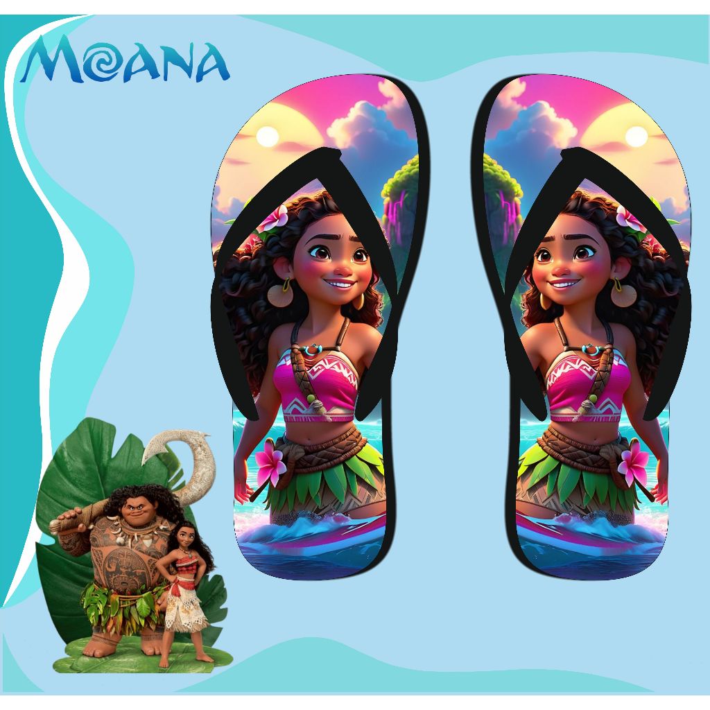 Kit 2 Pares Sandalia Chinelo Moana 2 Personalizado Moana Personagem Desenho Infantil Adulto