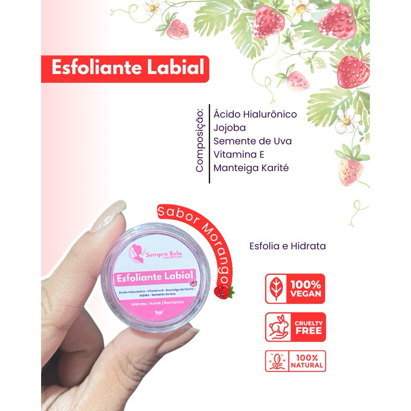 Esfoliante Labial Sempre Bela 10gr | Natural e Vegano | Sugar Lips em Oferta na Shopee