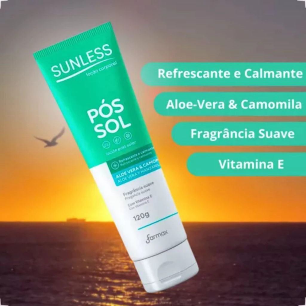 Loção Corporal Pós Sol Sunless Camomila e Aloe Vera com Vitamina E 120g Farmax — imagem 2 de 2