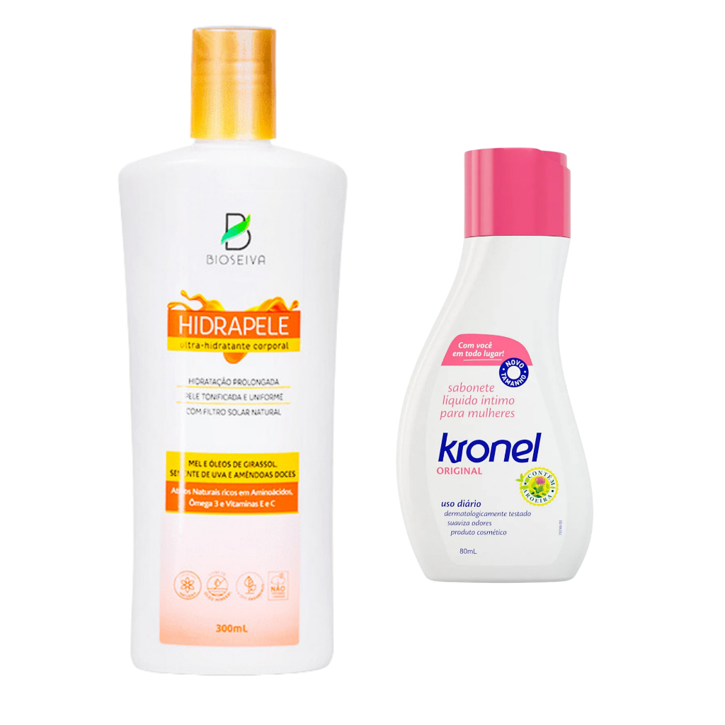 Kit Sabonete Líquido Íntimo Kronel 80mL + Creme Hidratante Corporal Hidrapele BioSeiva 300mL