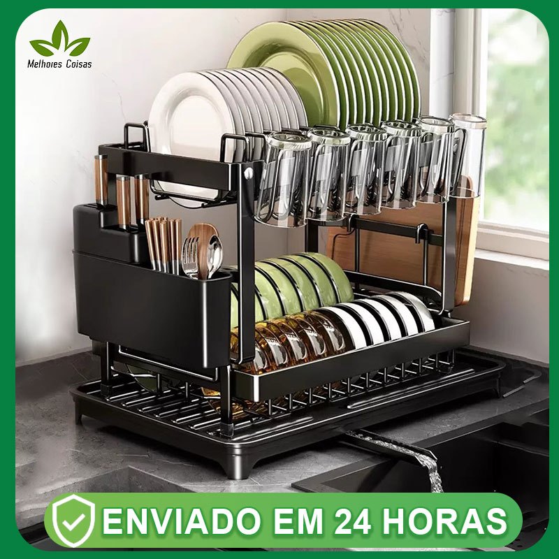 Escorredor Organizador de Louças Preto Aço Inoxidável Rack Cozinha Suspensa Louça Organiza...