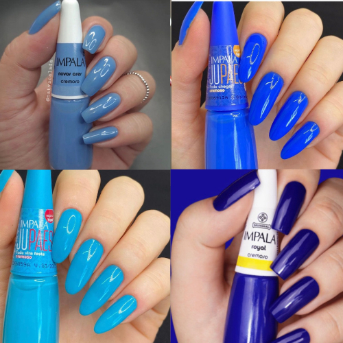 Kit 4 Esmaltes Impala Tons de Azul (novos ares, royal, tudo vira festa e pode chegar) - Envio imediato