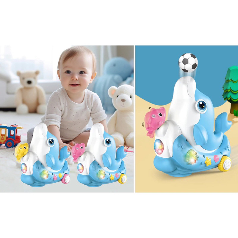 Brinquedo de Golfinho Musical com Luzes e Sons - Bola Flutuante Educacional para Bebês - Brinquedo de Engatinhar no Mar
