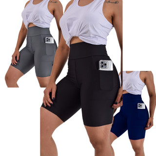 Kit 3 Shorts Bermudas Ciclista Zero Transparência Suplex Cós Alto em Oferta na Shopee
