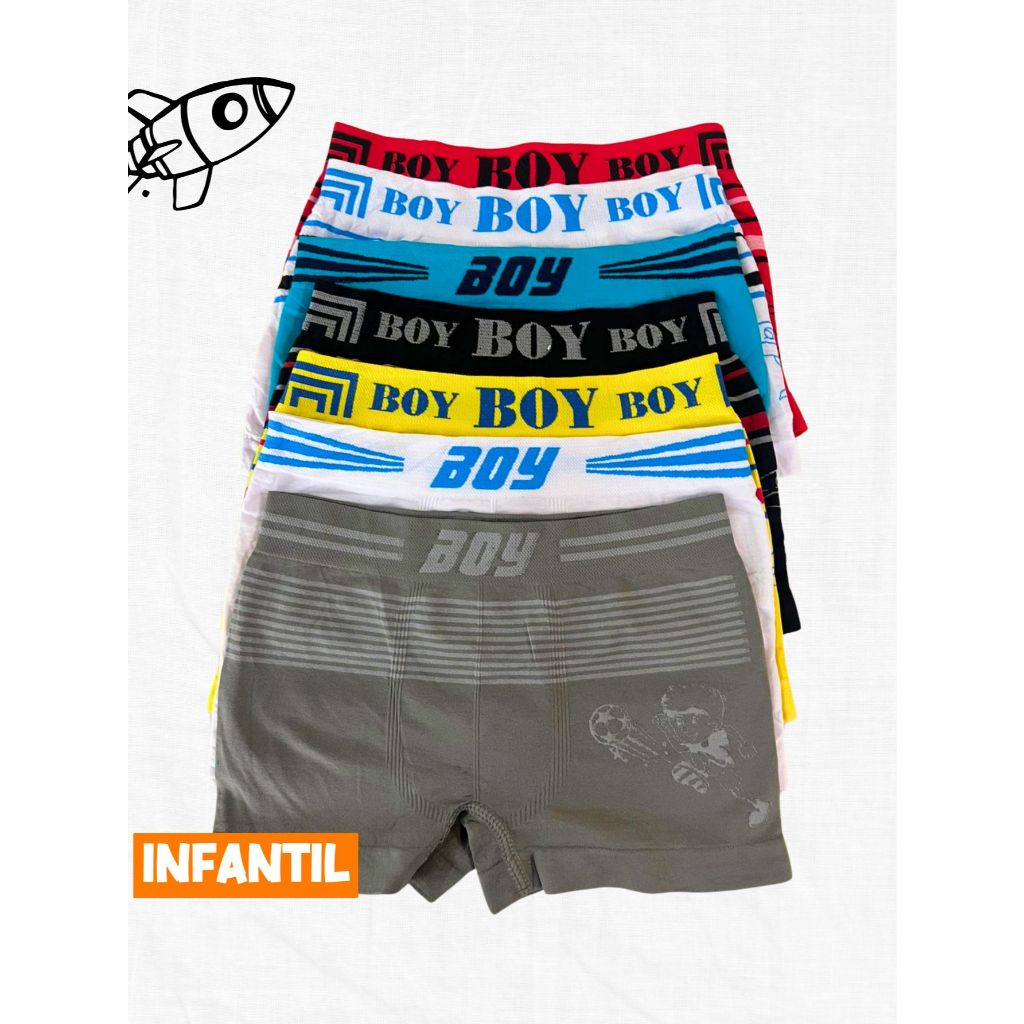 KIT 5 CUECAS BOX INFANTIL MASCULINO SEM COSTURA PROMOÇÃO PREMIUM