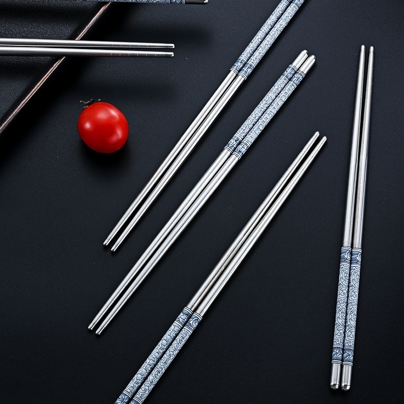 Pauzinhos estampados de flores de porcelana em estilo retro com Hash azul e branco / Pauzinhos de aço inoxidável em Oferta na Shopee