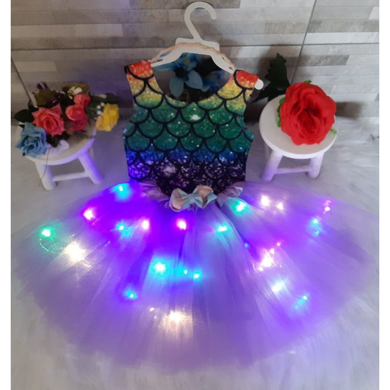 Fantasia infantil sereia kit 3 pçs body saia tule com leds Carnaval halloween aniversário. em Oferta na Shopee