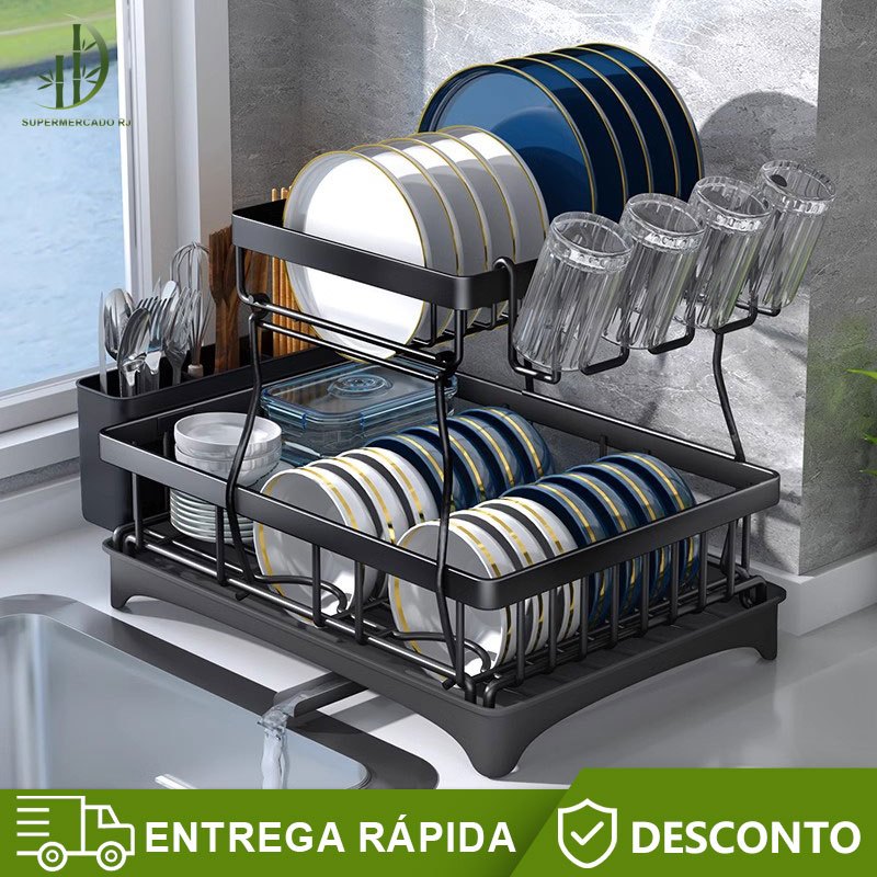 Escorredor de Louças Rack Aço Carbono Organizador Preto