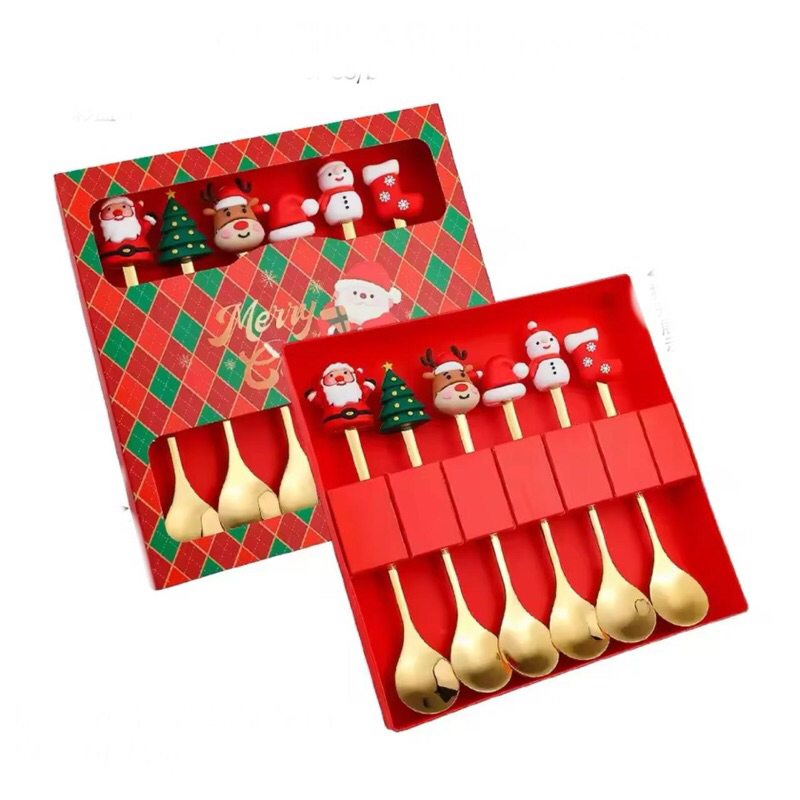 Conjunto com 6 Talheres de Sobremesa de Natal