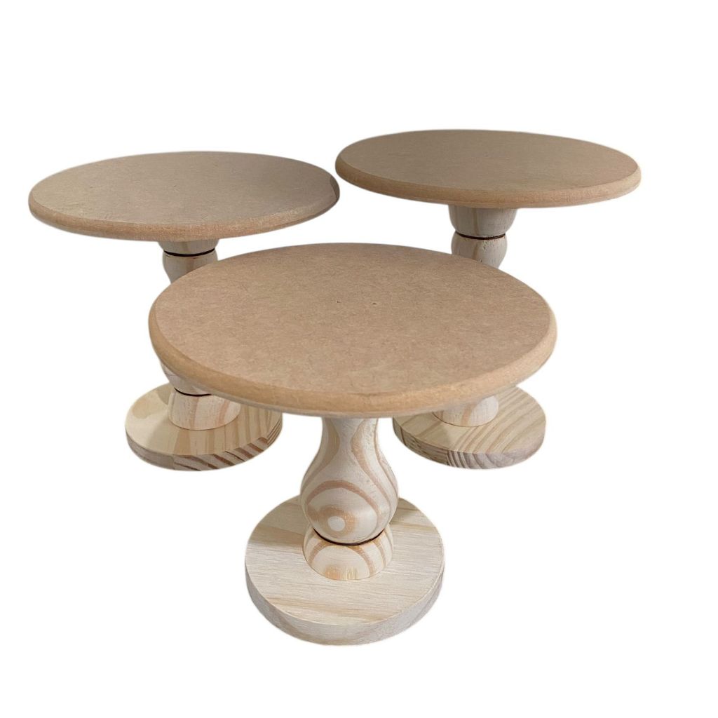 Trio de Boleira Torneada Cinturinha Decoração Festa Bandeja Suporte Pra Doces MDF Cru  Pé reforçado