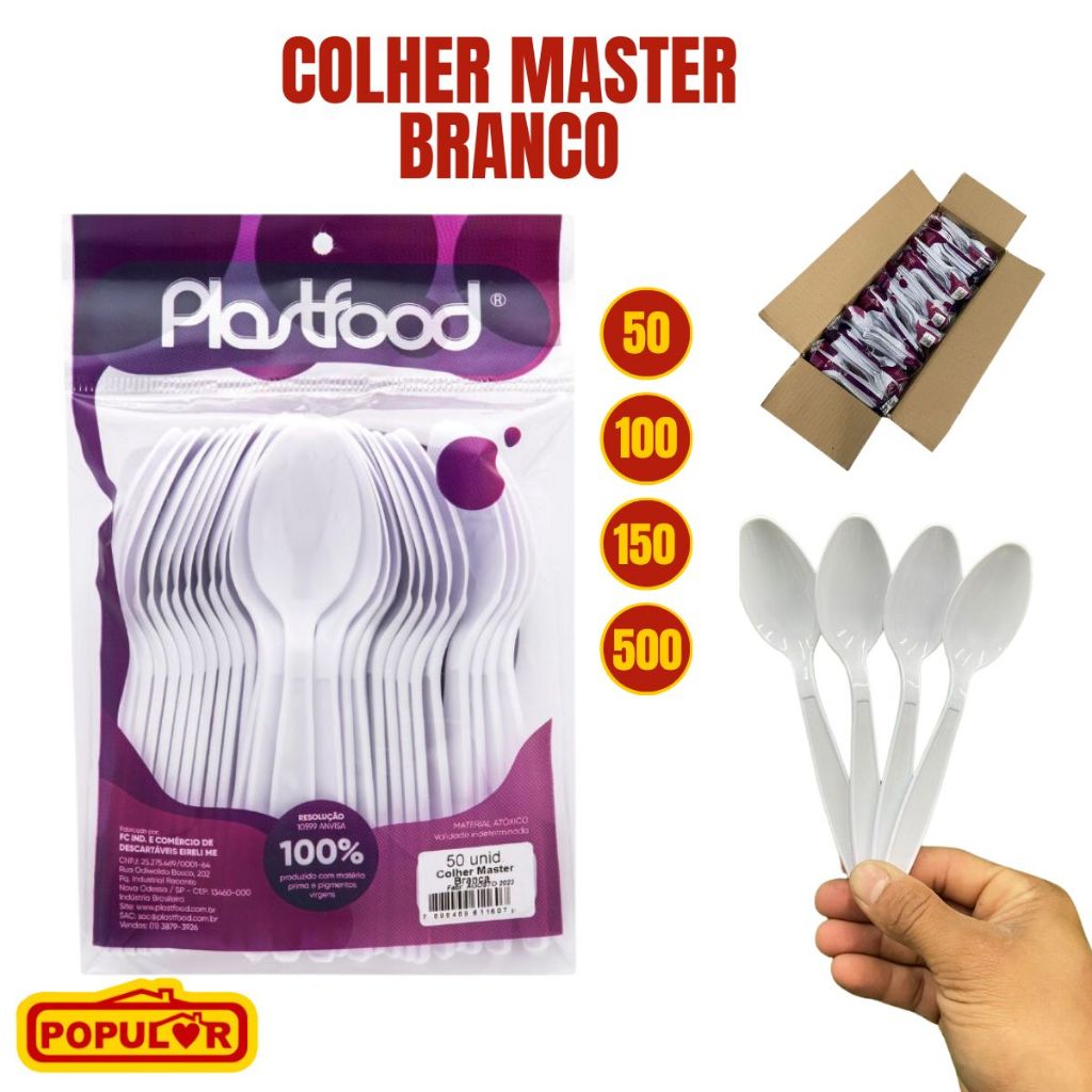 Colher Descartável KIT Colher Refeição Descartável Reforçada Kit 50 - 100 - 150 -  500 Unidades