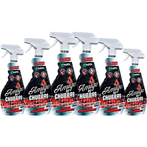 Kit 6 Limpador Multiuso Desengordurante Limpa Grelha Fogão Coifa Exaustor Box Espeto Bancadas Pisos