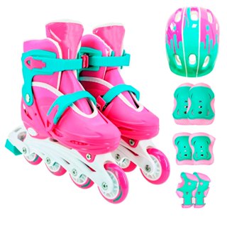 Patins 4 Rodas Infantil Inline Ajustável + Proteção Rosa em Oferta na Shopee