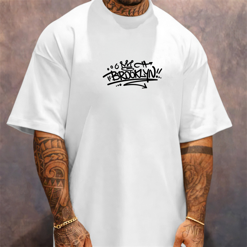Camiseta Oversized Streetwear Masculina Gola Alta Brookyn Americano Estilo de Rua