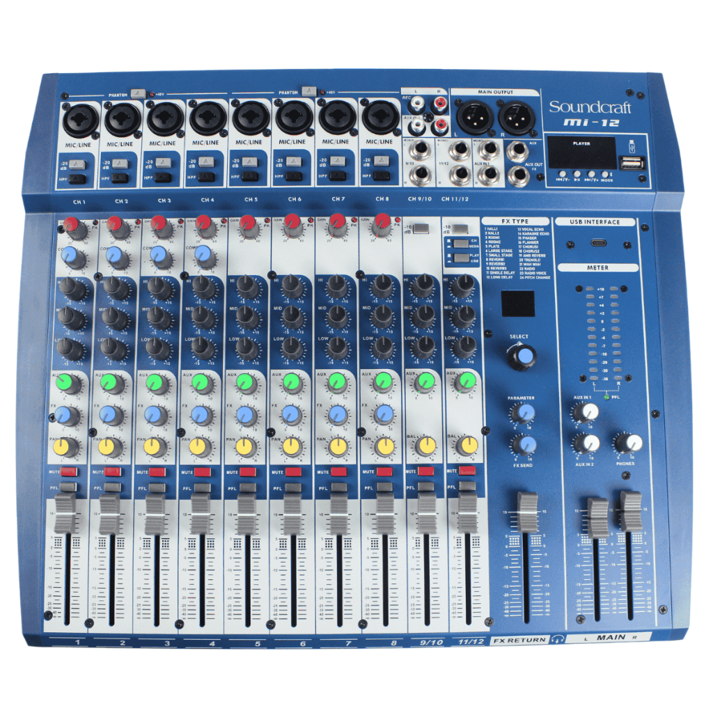 Mesa de Som Soundcraft MI-12 Profissional 12 Canais Com Efeito