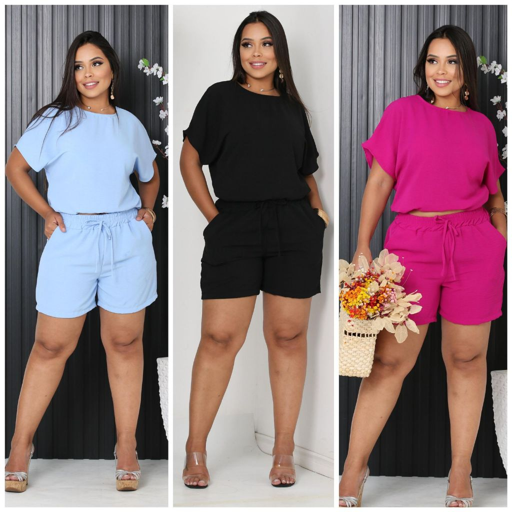 Conjunto Feminino duna  blusa + Short moda verao soltinho em Oferta na Shopee