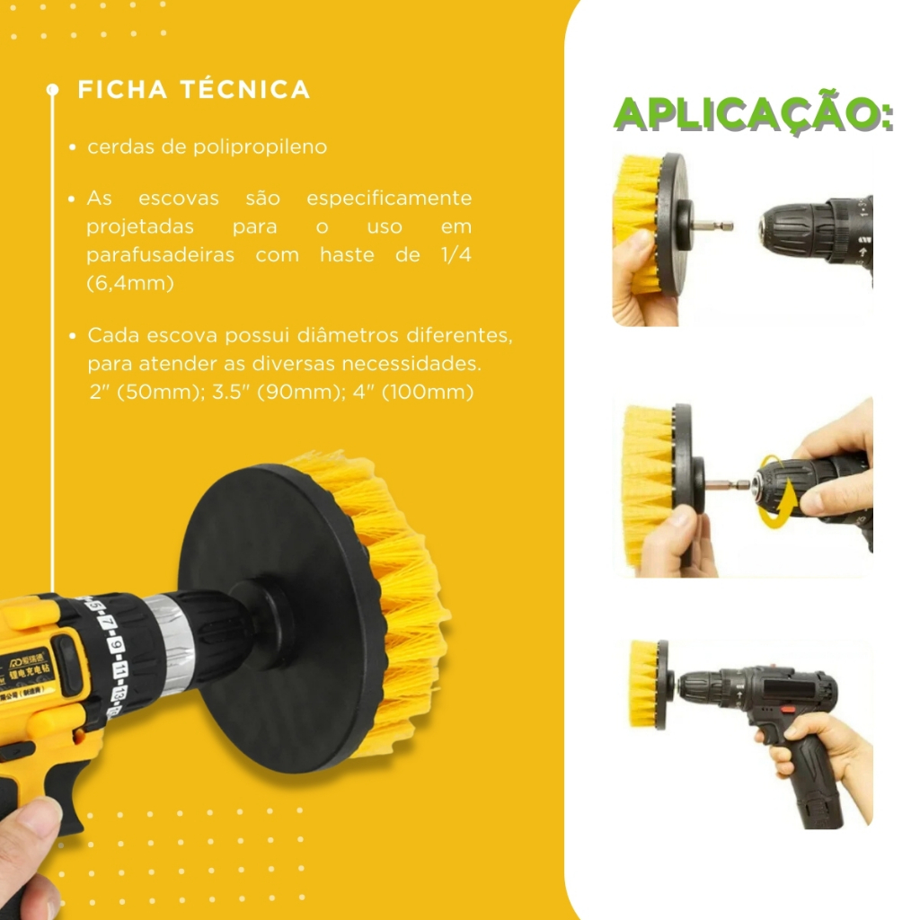 Kit 3 Escovas De Limpeza Para Parafusadeira Furadeira - NL — imagem 2 de 2