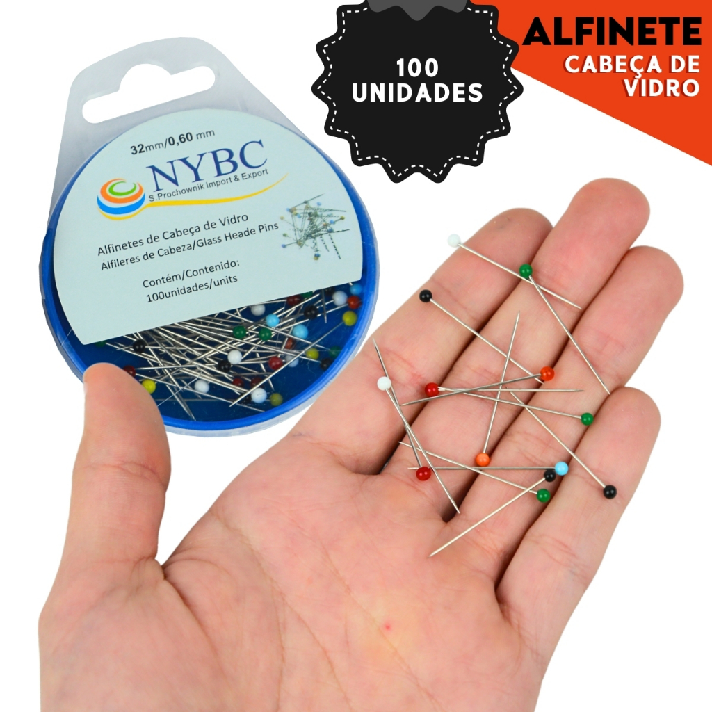 Alfinete Cabeça de Vidro - Com 100 Unidades - NL em Oferta na Shopee
