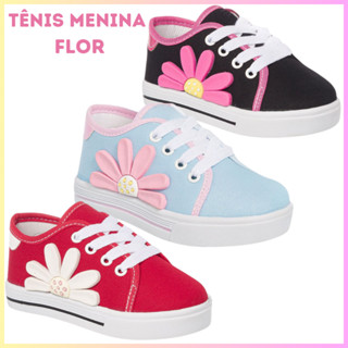 Tênis Infantil Cano Baixo Flor Menina Star Casual Volta as Aulas Criança Leve Confortável ...