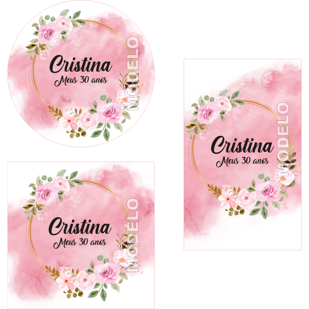 30 Adesivos Floral 30 anos 15 anos Adulto Latinha, Tubete e Caixa Acrílica - Etiqueta - Rótulo