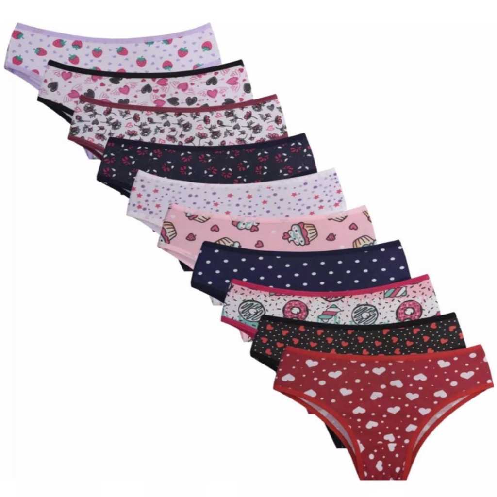 Kit 10 Calcinhas Infantil De Algodão Tanga Juvenil Criança em Oferta na Shopee